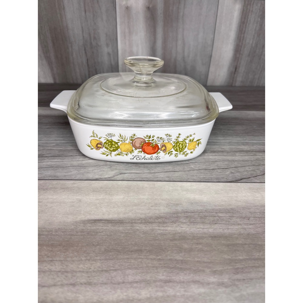 Corning Ware Casserole Dish 1 Qt White Excellent L'Echalote‎ Spice O' Life VTG